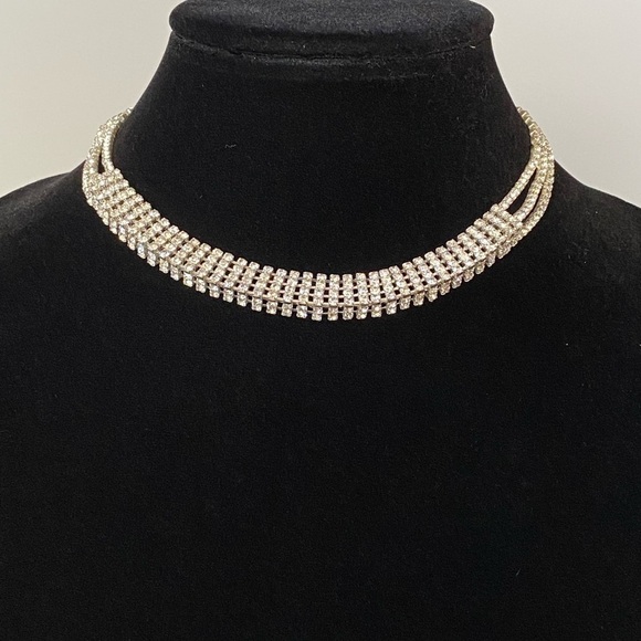 Necklace Crystal Clear Rhinestones Collar Glam Bling 13”+ 6.5” - Picture 1 of 11